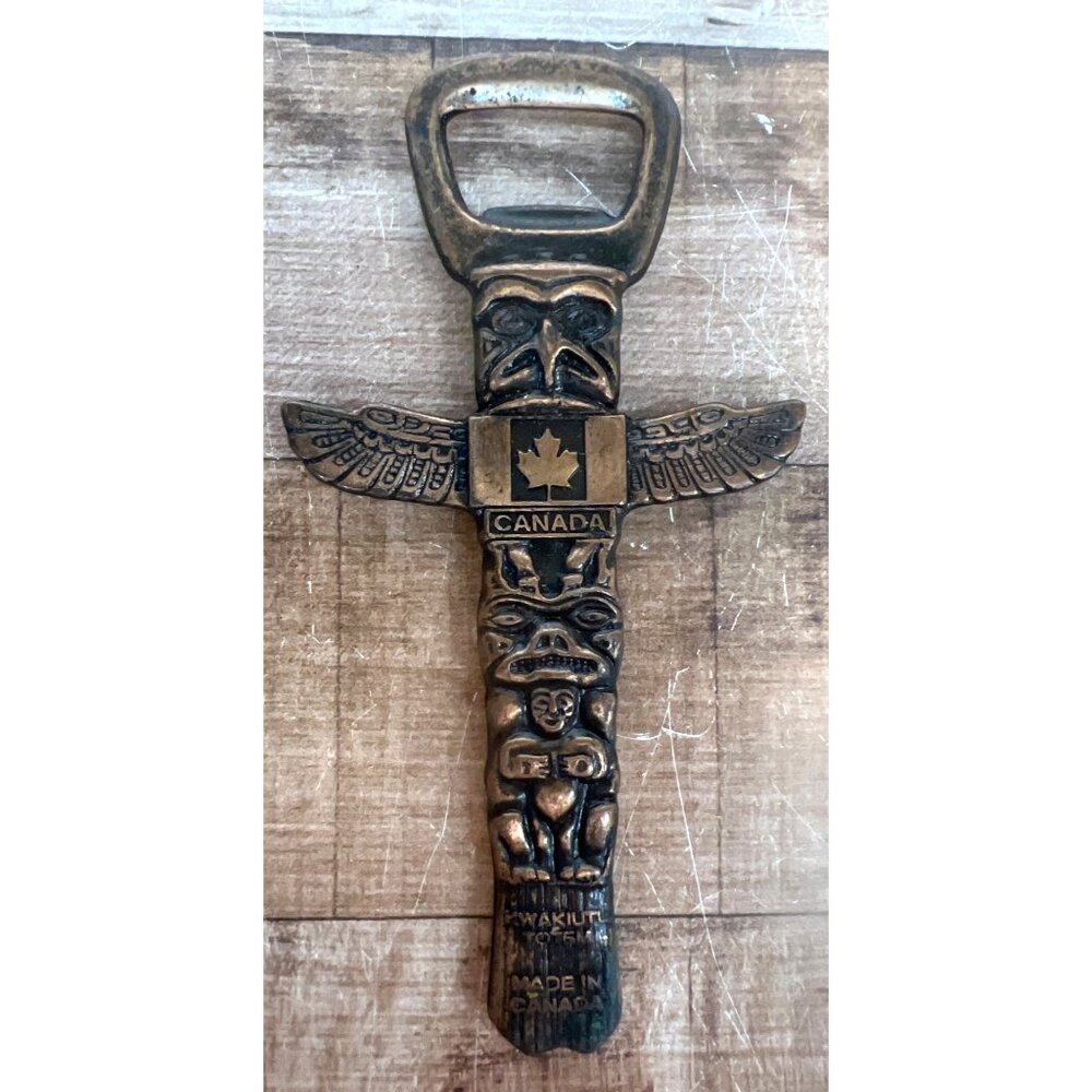 Kwakiutl Totem Bottle Opener Canada Maple Leaf Design Made In Canada Vintage